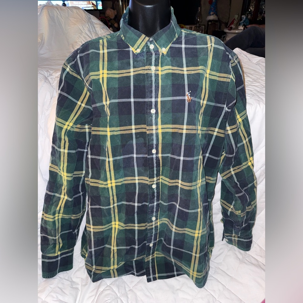 Vintage 90s Polo Ralph Lauren Button Shirt Long Sleeve Plaid 100% Cotton